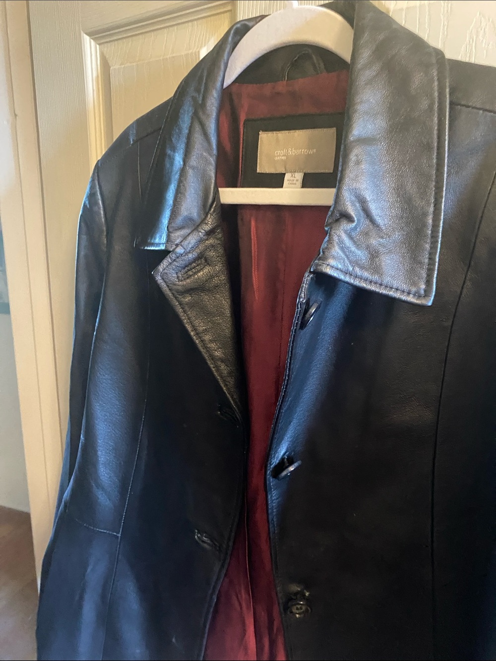 croft & barrow Black Leather Jacket with Burgundy Lining - Picture 4 of 5